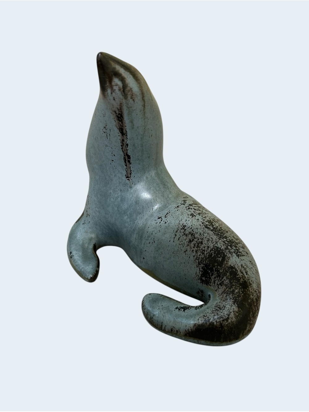 Vintage Red Ware Gray Black Speckled Seal Figurine